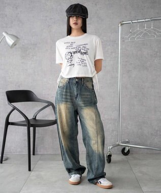 WEGO グラフィックショートサイドリボンドロストT 柄3