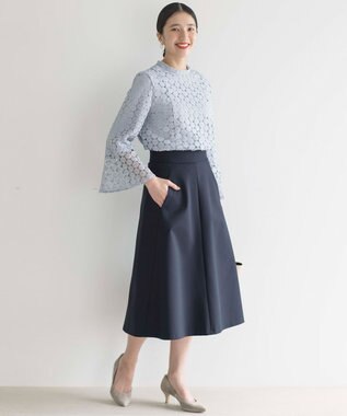 組曲 【WEB限定】フラワーレース 袖フレアトップス スカイブルー系