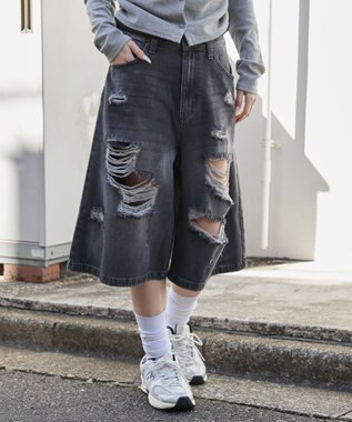 WEGO ダメージデニムハーフパンツ デニムブラックソノタ