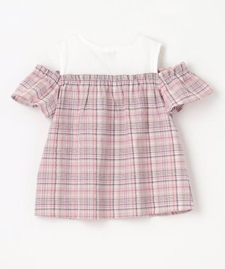 ANY KIDS オフショルダー フリル ブラウス ブラウン系チェック