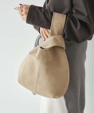russet 【2025AW新作】本革スエード巾着ハンドバッグ(CE-1582) Beige