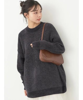 earth music&ecology シャイニーベロアモールチュニック Dark Gray