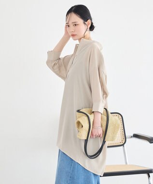 earth music&ecology スタンドカラーオーバーチュニックシャツ Beige