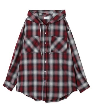 WEGO フードチェックBIGシャツ レッド