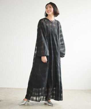 シアーチェックボリュームワンピース