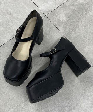 WEGO ボリュームヒールストラップシューズ ブラック