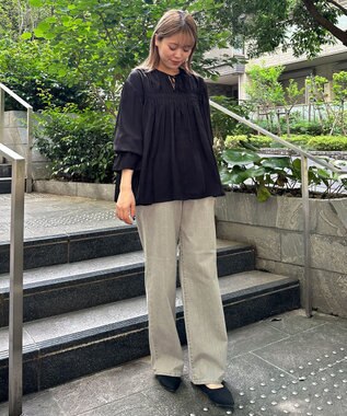 UNFILO ドビーデシン ブラウス ブラック