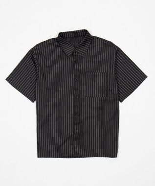 WEGO クロップドSSピンストライプシャツ ブラックストライプ