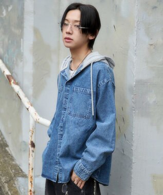 WEGO デニムフードシャツ（LS） デニム淡加工色