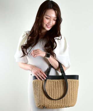 LA BAGAGERIE 【maison vert】 【ペーパー素材・多収納】ダブルハンドルかごバッグ ブラック