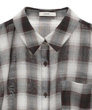 earth music&ecology 【2WAY】２ｗａｙショルダードロストリボンチェックシャツ Brown