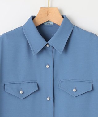 組曲 【サッシュベルト付き】パールボタンシャツワンピース ブルー系