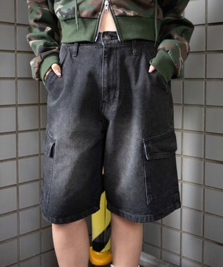 WEGO ヴィンテージウォッシュカーゴハーフパンツ ブラック