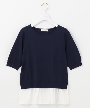 ANY SIS 【洗える】シャツテール ニットＴシャツ ネイビー