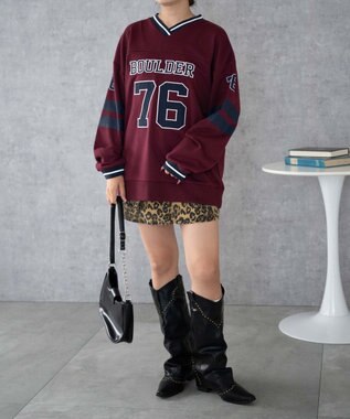 WEGO ナンバリングライン切り替えスウェット ワイン