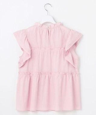 Feroux 【洗える】ペプラムシルエットフリルブラウス ピンク系