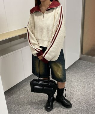 WEGO ハーフジップニットプルオーバー ワイン