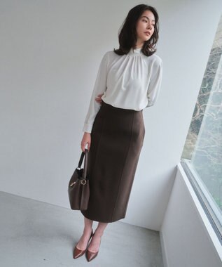 BEIGE， 【人気シリーズ】EVA / ハイネックロングスリーブブラウス White