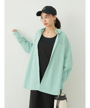 earth music&ecology ボーイズライクシャツ Stripe Green