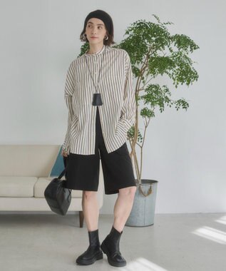 WEGO 着丈が選べる オーバーサイズ バンドカラー シャツ / ストライプ / 無地 柄1
