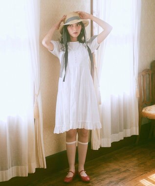 earth music&ecology ロゴプレート付きパフスリーブプルオーバー White