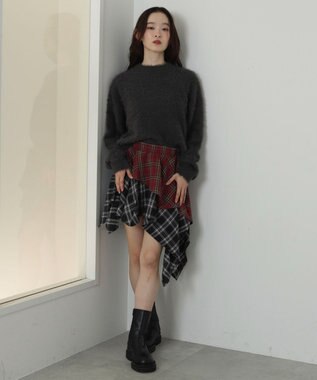 WEGO アシンメトリーチェックミニスカパン レッドその他