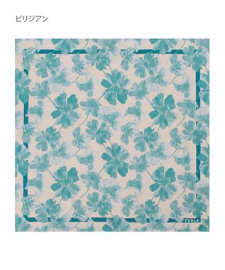 MOONBAT 【シルク100%】FURLA (フルラ) 花柄 シルクプリントスカーフ 65cm×65cm  UV対策 手洗い可能 ビリジアン