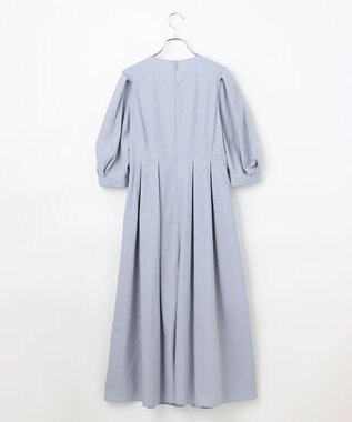 #Newans 【撥水加工/洗濯機可能】〈小柄さんにお勧め〉パフスリーブフレアワンピース ブルーグレー