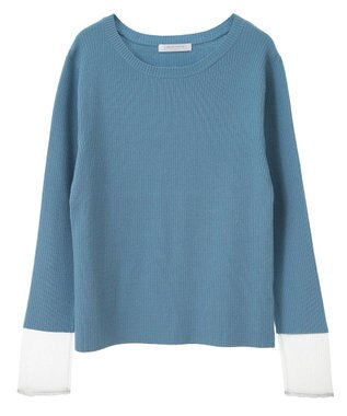 Green Parks アンチピリング袖シアーリブニットプルオーバー Blue