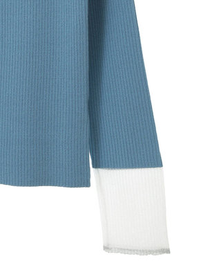 Green Parks アンチピリング袖シアーリブニットプルオーバー Blue