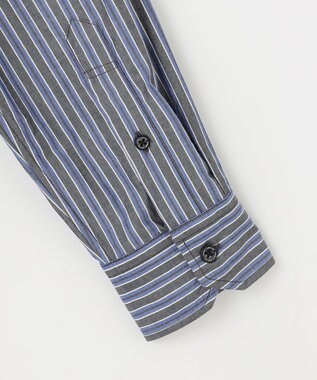 JOSEPH ABBOUD 【キングサイズ・シルク×綿ブレンド】シルクコットンストライプ シャツ グレー系1