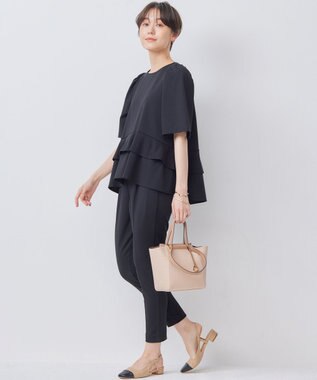 組曲 【接触冷感・吸湿・UVカット】ジョーゼットジャージーフリルブラウス ブラック系