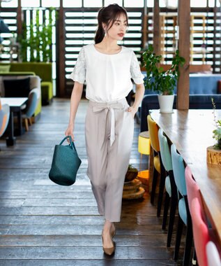 Tiaclasse 【新色追加・洗える】体型カバーも叶うレーススリーブブラウス オフホワイト