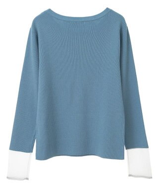 Green Parks アンチピリング袖シアーリブニットプルオーバー Blue