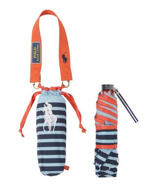 MOONBAT POLO RALPH LAUREN(ポロ ラルフローレン)ポロポニー ボーダー 折りたたみ傘 簡単開閉 サックスブルー