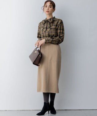 組曲 シアーツイルチェック ハイネックブラウス ダークブラウン系3