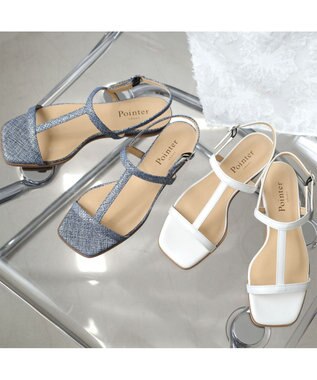 Pointer 日本製 本革ゴム仕様ストラップスクエアトゥサンダル デニム