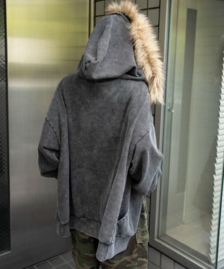 WEGO 【25年秋冬新作】ファーフードBIGZIPパーカー スミクロ