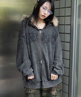 WEGO 【25年秋冬新作】ファーフードBIGZIPパーカー スミクロ