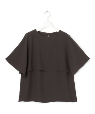 23区 【吸水速乾/UVカット/接触冷感】ストレッチジョーゼット  ケープデザイン カットソー ダークブラウン系