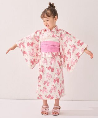 ANY KIDS 3WAY ロング丈 浴衣 セット リボン×総柄