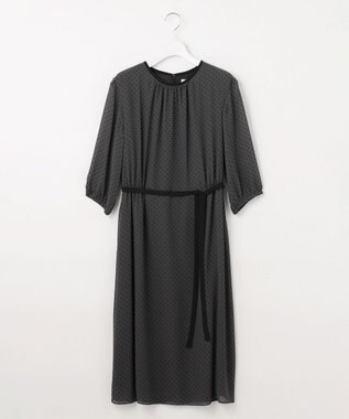 J.PRESS LADIES L 【洗える】ドットフロッキープリント ワンピース スレートベース系