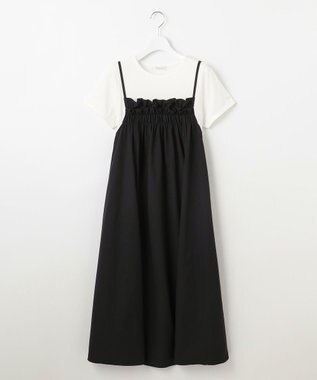 Feroux 【洗える】レイヤード風 ギャザーワンピース ブラック系