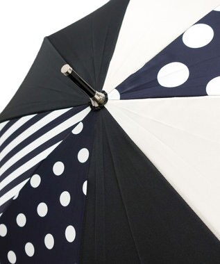 +RING レディース向け プラスリング 雨傘（長）60cm BLK/WHT T1401 黒