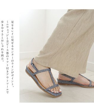 Pointer 日本製 本革ゴム仕様ストラップスクエアトゥサンダル デニム