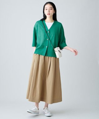 ANY リネンブレンドハーフスリーブカーディガン グリーン