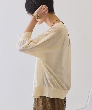 AMERICAN HOLIC 5分袖シアーVネックニットカーディガン Ivory