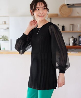 Tiaclasse 【洗える】チュールスリーブニットチュニック