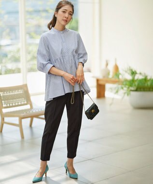 組曲 L 【WEB限定】コンパクトシャーティング ペプラムブラウス ブルーストライプ系1