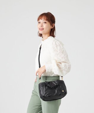 LA BAGAGERIE シープレザー ギャザーハンドル2wayラウンドトートバッグ ブラック